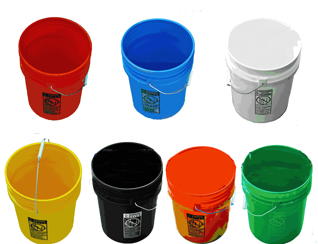 5 Gallon Buckets, Seven (7) Pack Plastic All Colors