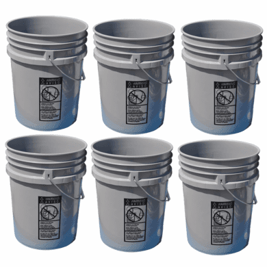 5 Gallon Buckets, Six (6) Pack Plastic Gray ~SOLD OUT~
