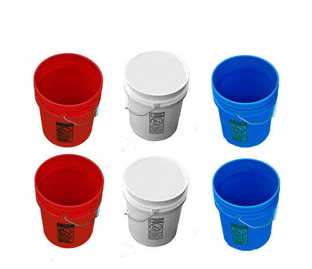 5 Gallon Buckets, Six (6) Pack Plastic Red, White & Blue