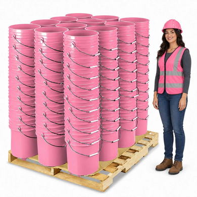 Pink 5 Gallon Plastic Buckets Heavy Duty 90 Mil, Pallet of 120
