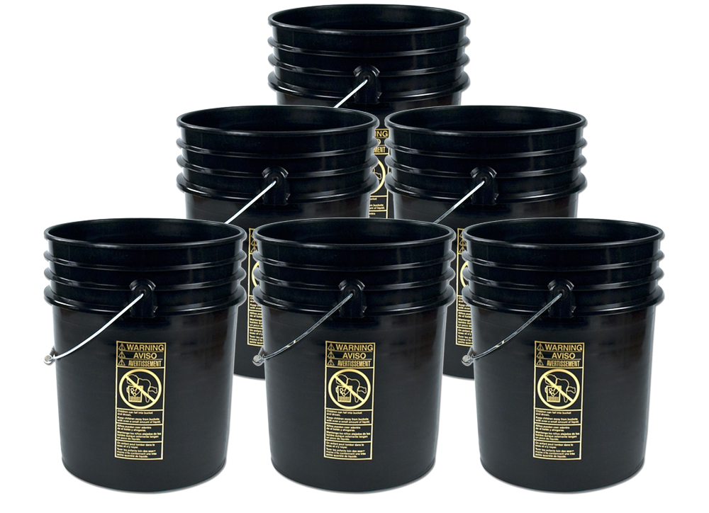5 Gallon Plastic Buckets Black Six Pack