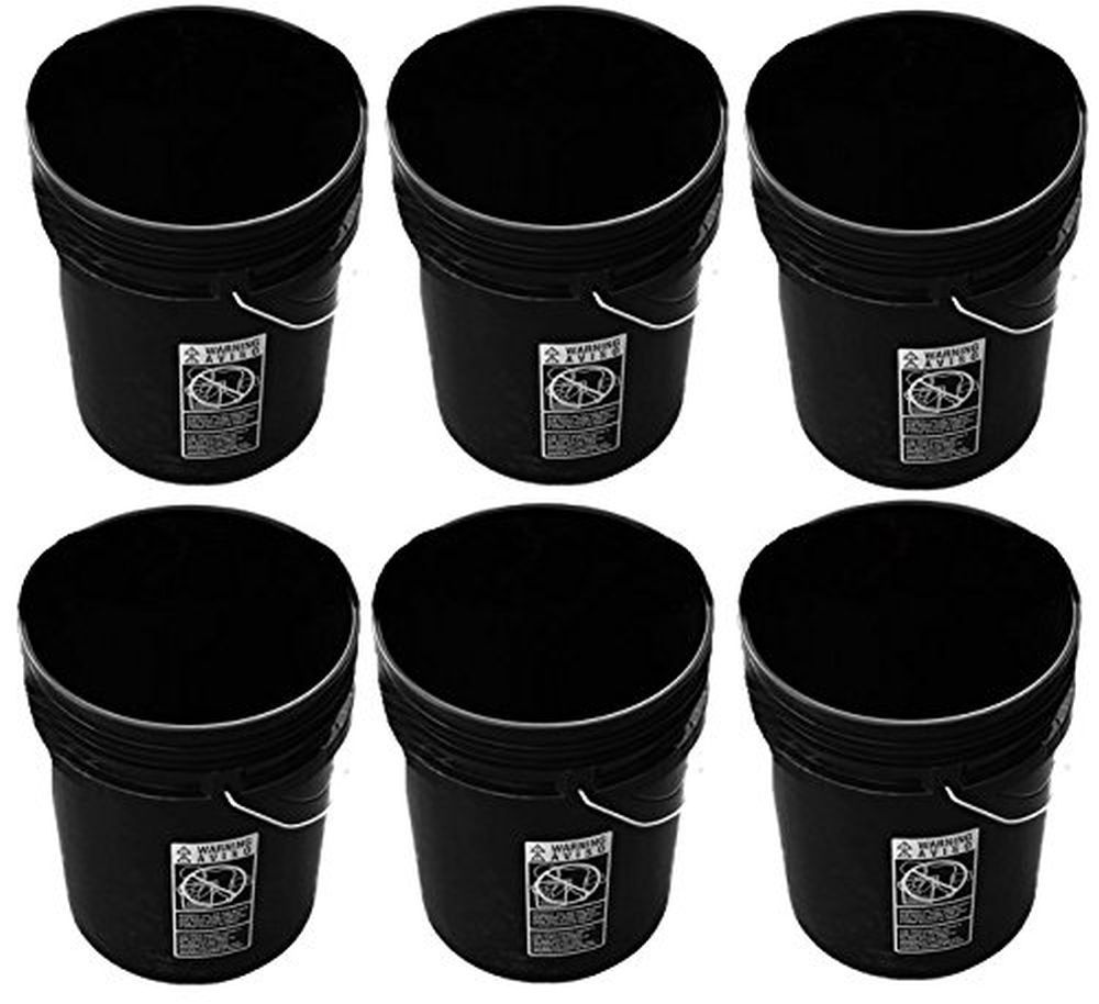 5 Gallon Plastic Buckets Black Six Pack