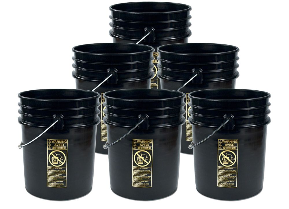 5 Gallon Plastic Buckets Black Six Pack