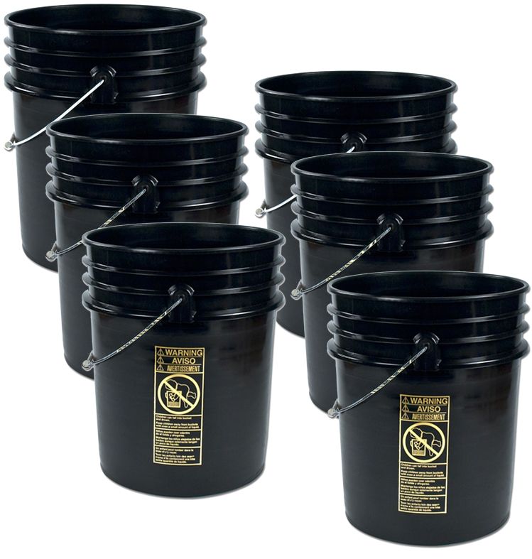 5 Gallon Plastic Buckets Black Six Pack