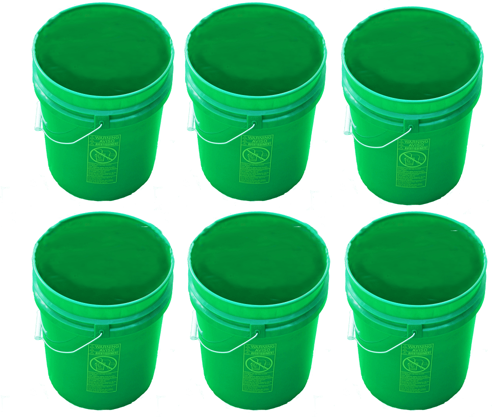 5 Gallon Plastic Buckets Green Six Pack