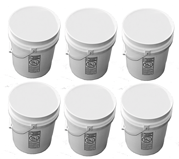 5 Gallon Plastic Buckets White Six Pack
