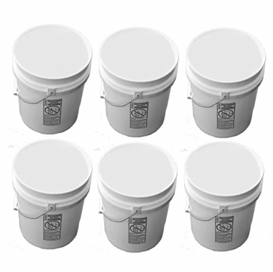 5 Gallon Plastic Buckets White | Six Pack 