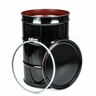 55 Gal Steel Drum Open-Head-Black EPOXY-PHENOLIC LINING | Plain Top