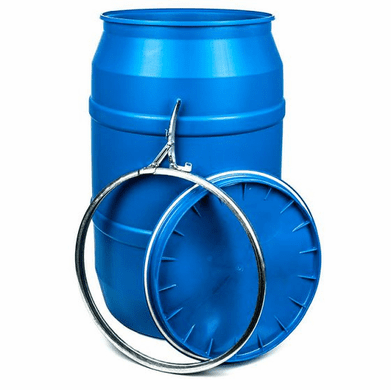 55 Gallon Blue Plastic Open Head Drum with Lever-Lock Lid, UN Rated