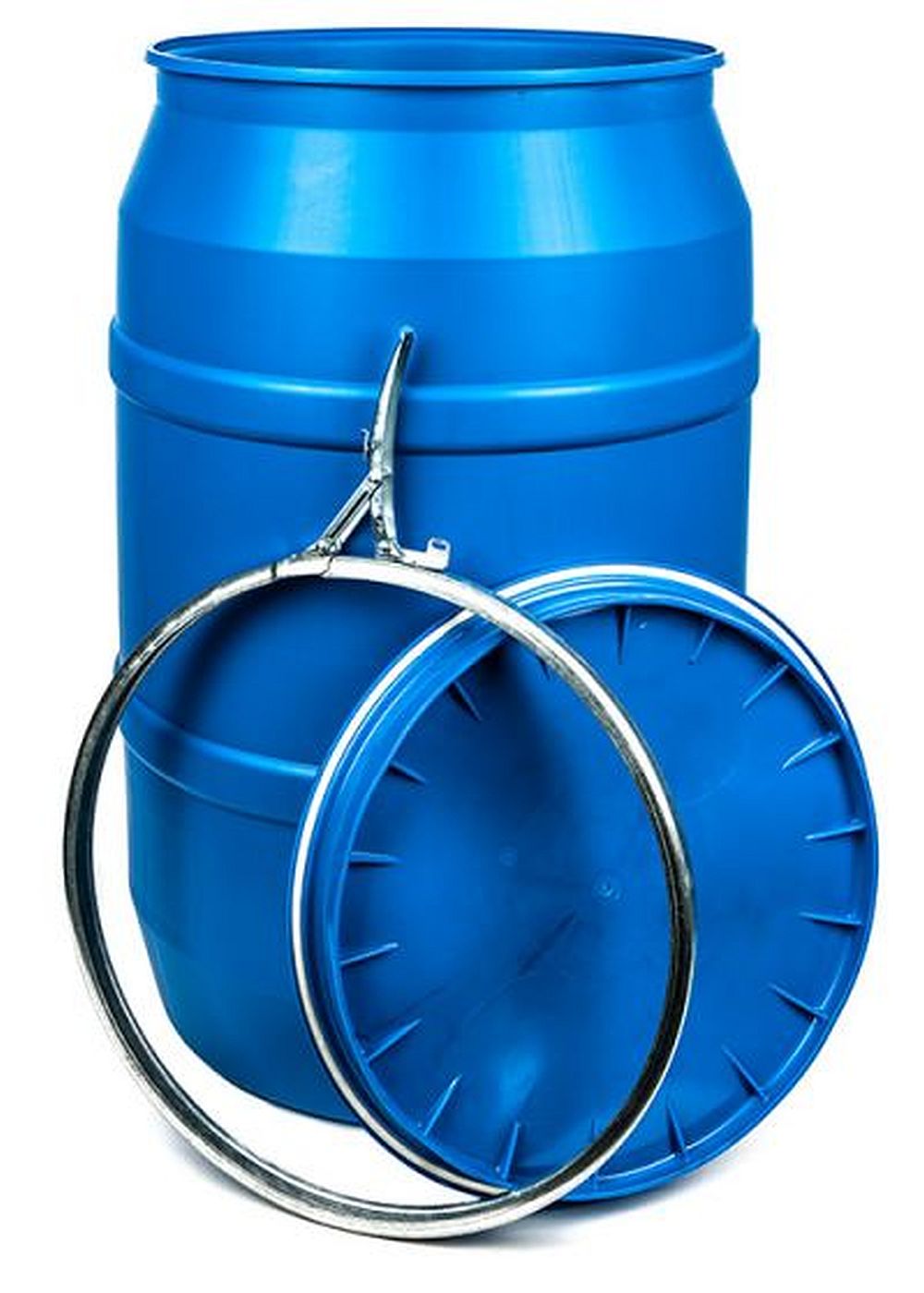 55 Gallon Blue Plastic Open Head Drum with LeverLock Lid, UN Rated