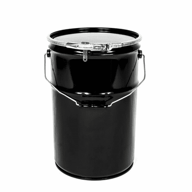 7 Gallon Open Top, 24 Gauge Steel Pails & Cans, Black, Plain Top with Lever Lock Ring <br>
