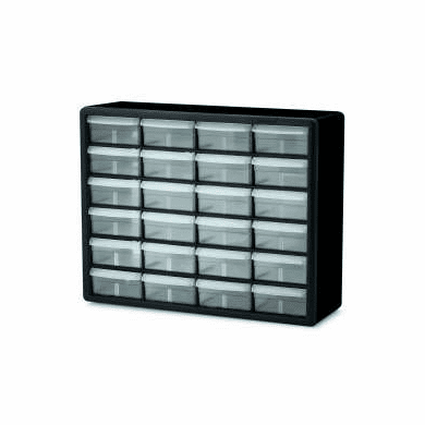 Akro-Mils 10124 Plastic Drawer Parts Cabinet - Black, 20"W x 6-3/8"D x 15-13/16"H, 24 Drawers