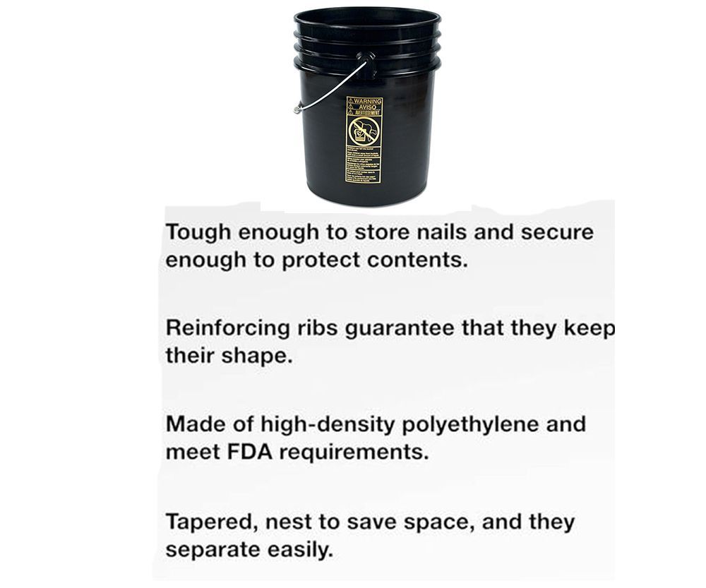 Black 5 Gal Gallon Plastic Buckets and Gamma Seal Lids Food Grade Combo