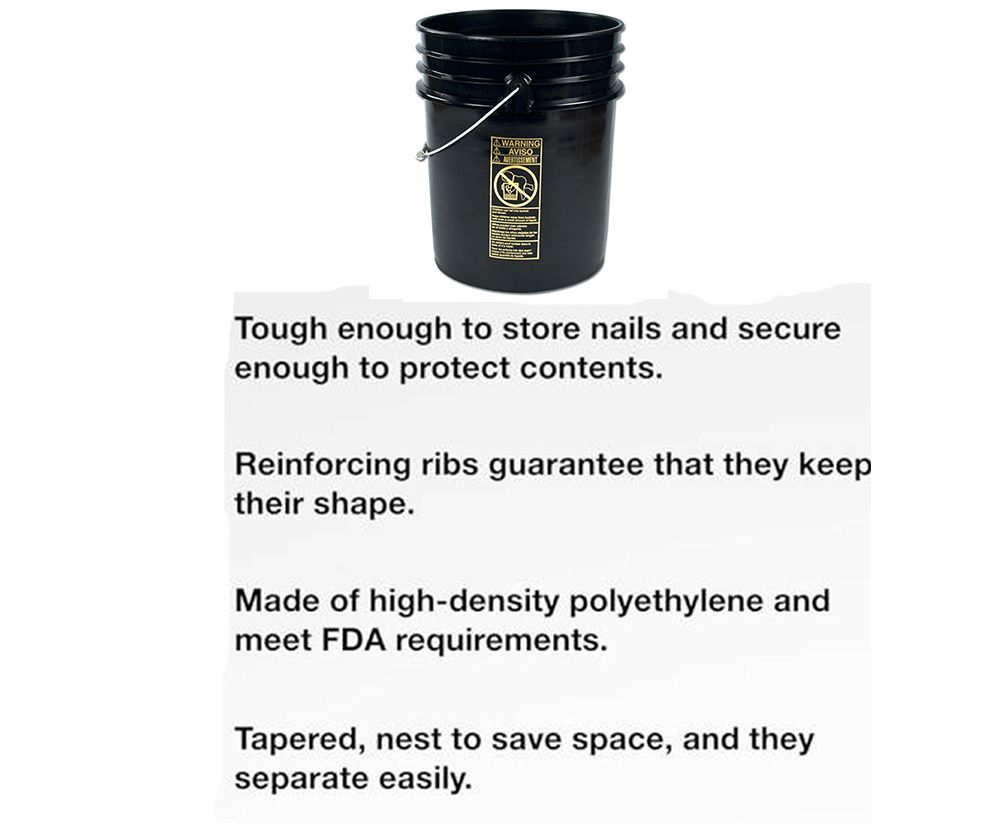 Black 5 Gal Gallon Plastic Buckets and Gamma Seal Lids Food Grade Combo