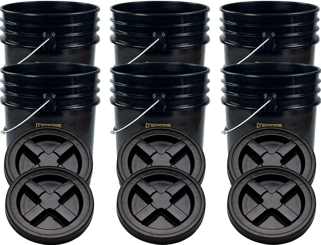 Black 5 Gal Gallon Plastic Buckets and Gamma Seal Lids Food Grade Combo