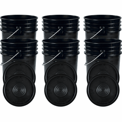Black 5 Gallon Buckets and Flat Lids Food Grade Combo 6 Pack <Font color="red"> Special Combo Free Shipping</font>