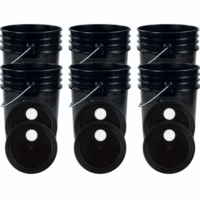 Black 5 Gallon Buckets and Spout Lids  Food Grade Combo 6 Pack <Font color="red"> Special Combo Free Shipping</font>