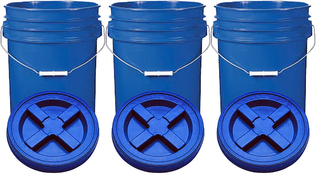 Blue 5 Gal Gallon Plastic Buckets and Gamma Seal Lids Food Grade Combo
