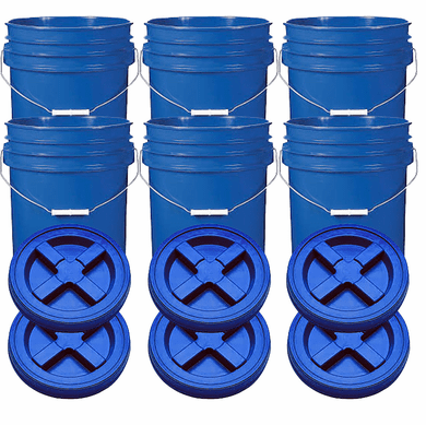 Combo Pack  6 Blue 5 Gallon Buckets & 6 Blue Gamma Seal Lids <Font color="red"> Free Shipping</font>
