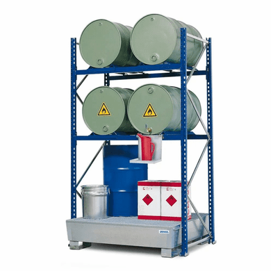 Drum Rack with Spill Containment Sump - 4 Drum Horizontal - 4 Drum Vertical - 3 Levels - 54 x 36 x 96  8 Drum Containment Rack Systems