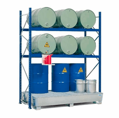 Drum Rack with Spill Containment Sump - 6 Drum Horizontal - 6 Drum Vertical - 3 Levels  96 x 36 x 96  12 Drum Containment Rack Systems
