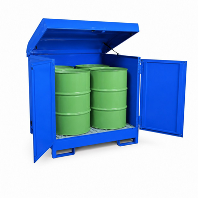 Enclosed 4-Drum Steel Spill Pallet, 2,400-Lb Capacity
