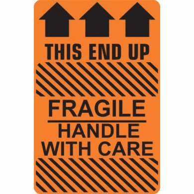Fragile, Handle With Care, This End Up, with three arrows 3 x 5