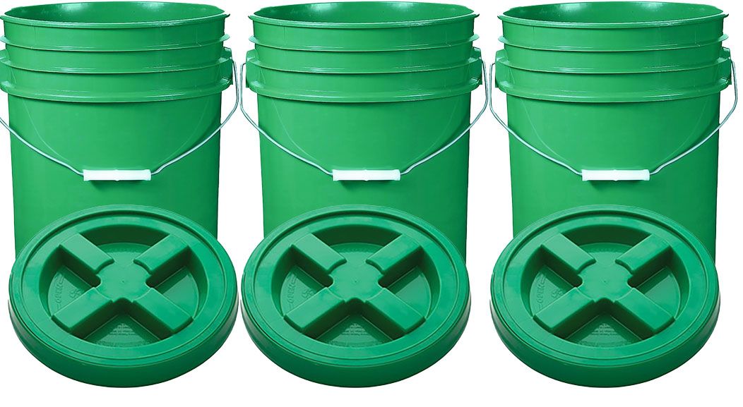 Green 5 Gal Gallon Plastic Buckets and Gamma Seal Lids Food Grade Combo