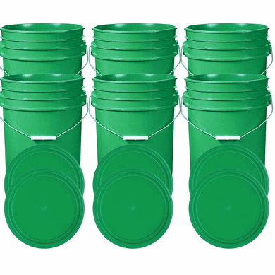 Green 5 Gallon Buckets and Flat Lids  Food Grade Combo 6 Pack <Font color="red"> Special Combo Free Shipping</font>