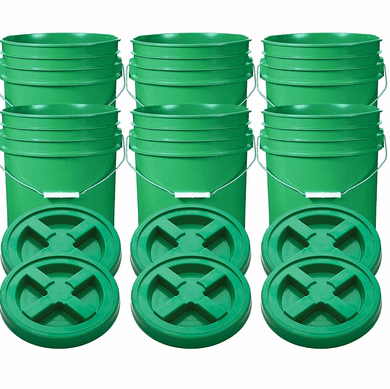 Green 5 Gallon Plastic Buckets and Gamma Seal Lids  Food Grade Combo 6 Pack <Font color="red"> Special Combo Free Shipping</font>