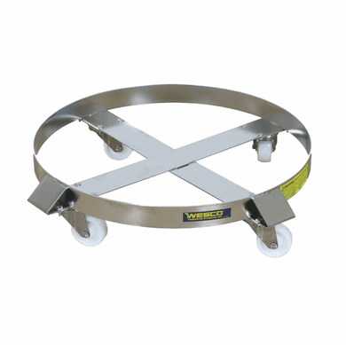 Heavy Duty Stainless Steel Drum Dolly 85 Gallon | 304 Stainless steel Casters: White polypropylene Wheels