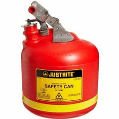 Justrite Type I Poly Safety Can 2 1/2 gallon Red, Plated Fittings | for storing and carrying flammable liquids <br><font color="#008000" >Free Shipping</font>