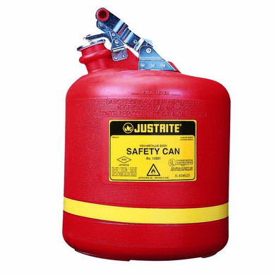 Justrite Type I Polyethylene Safety Can 5 gallon  Red, Plated steel Fittings | for storing and carrying flammable liquids <br><font color="#008000" >Free Shipping</font>