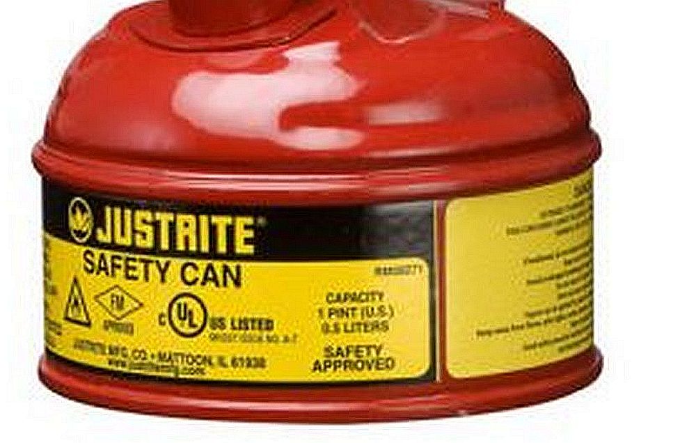 thumbnail image 2 of Justrite 1 Pint Plunger Can With Brass Pump - Safety Can For Solvents & Cleaners, FM Approved, Coated Steel 2 of 11