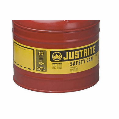 Justrite Type I Premium Coated Steel Safety Can  2 gallon  Red | for storing and carrying flammable liquids <br><font color="#008000" >Free Shipping</font>