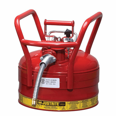 Justrite Type II DOT Compliant Premium Coated Steel Safety Can <br> 2 1/2 gal |  9" x 5/8" Hose <br><font color="#008000" >Free Shipping</font>