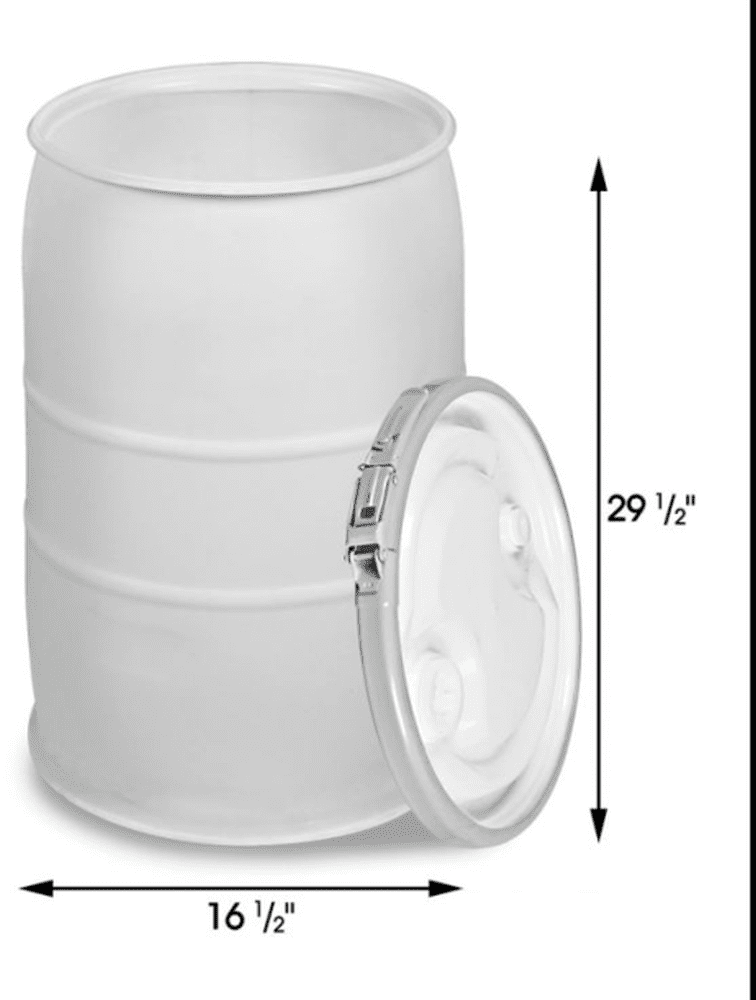 New 30 Gal Plastic Drum Open Top White, Lever Lock Ring with Free