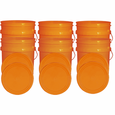 Orange 5 Gallon Buckets and Flat Lids Food Grade Combo 6 Pack <Font color="red"> Special Combo Free Shipping</font>