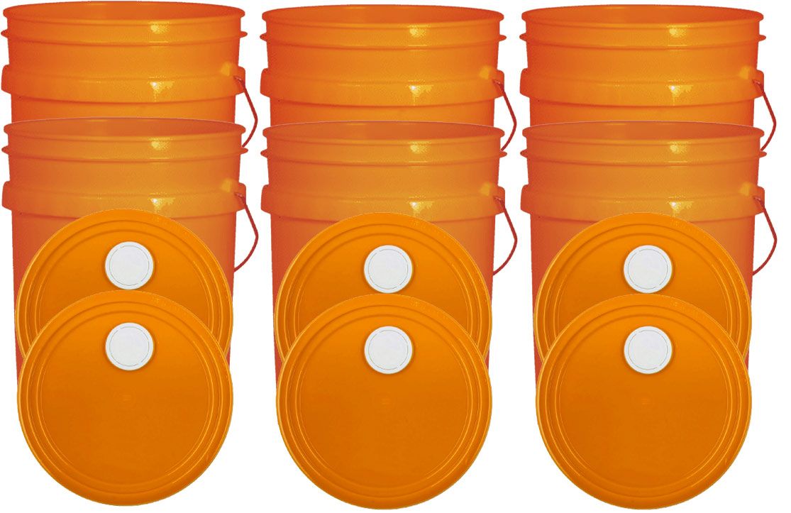 Orange 5 Gallon Buckets and Spout Lids Food Grade Combo 6 Pack Special