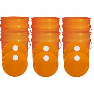 Orange 5 Gallon Buckets and Spout Lids Food Grade Combo 6 Pack <Font color="red"> Special Combo Free Shipping</font>