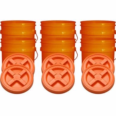 Orange 5 Gallon Plastic Buckets and Gamma Seal Lids  Food Grade Combo 6 Pack <Font color="red"> Special Combo Free Shipping</font>