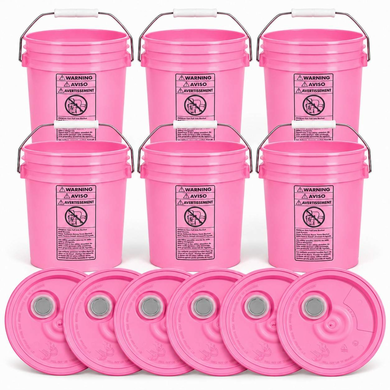 Pink 5 Gallon HDPE Buckets with Spout Lids 6 Pack | Free Shipping