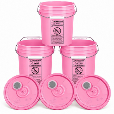 Pink 5 Gallon Plastic Buckets with Spout Lids 3 Pack | Free Shipping