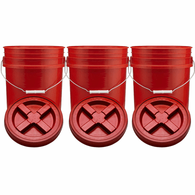 SIX x 5 Gallon Food Grade, Heavy Duty 90 mil Buckets+Lids