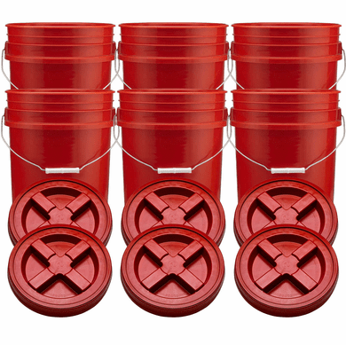Red 5  Gallon Plastic  Buckets and Gamma Seal Lids  Food Grade Combo 6 Pack <Font color="red"> Special Combo Free Shipping</font>