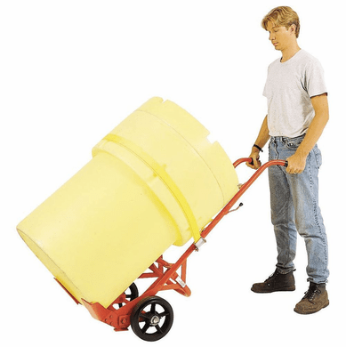 Self-Standing Two Handle Drum Truck, Moldon Rubber Wheel | spring loaded, floating axle. 