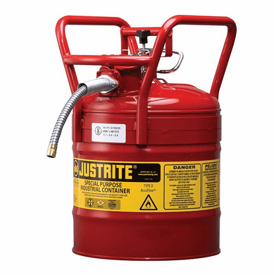Type II AccuFlow D.O.T. Steel Safety Can, 5 Gallon, 5/8-Inch Metal Hose, Roll Bars<br> 5 gal  9" x 5/8" Hose <br><font color="#008000" >Free Shipping</font>