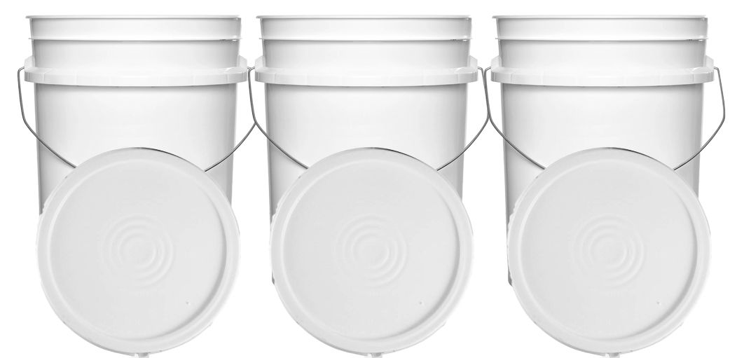 White 5 Gallon Buckets and Flat Lids Food Grade Combo 3 Pack Special