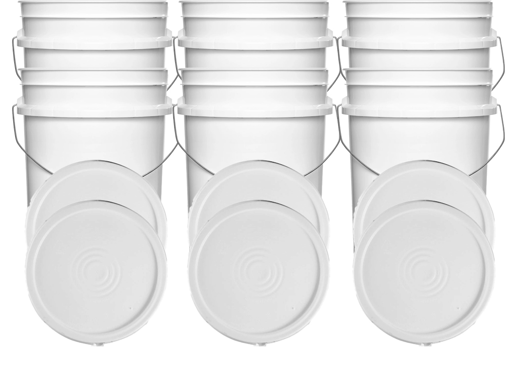 White 5 Gallon Buckets and Flat Lids Food Grade Combo 6 Pack Special