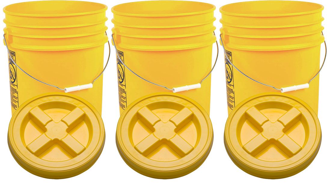 Yellow 5 Gallon Plastic Buckets and Gamma Seal Lids Food Grade Combo 3 Pack Special Combo Free